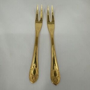 Solingen 18/10 23/24K Gold Plated Hartvergoldet Crown Collection Cold Meat Forks